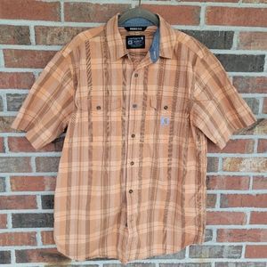 Carhartt Men's Relaxed Fit Rugged Flex Orange Plaid Short Sleeved Shirt Size M